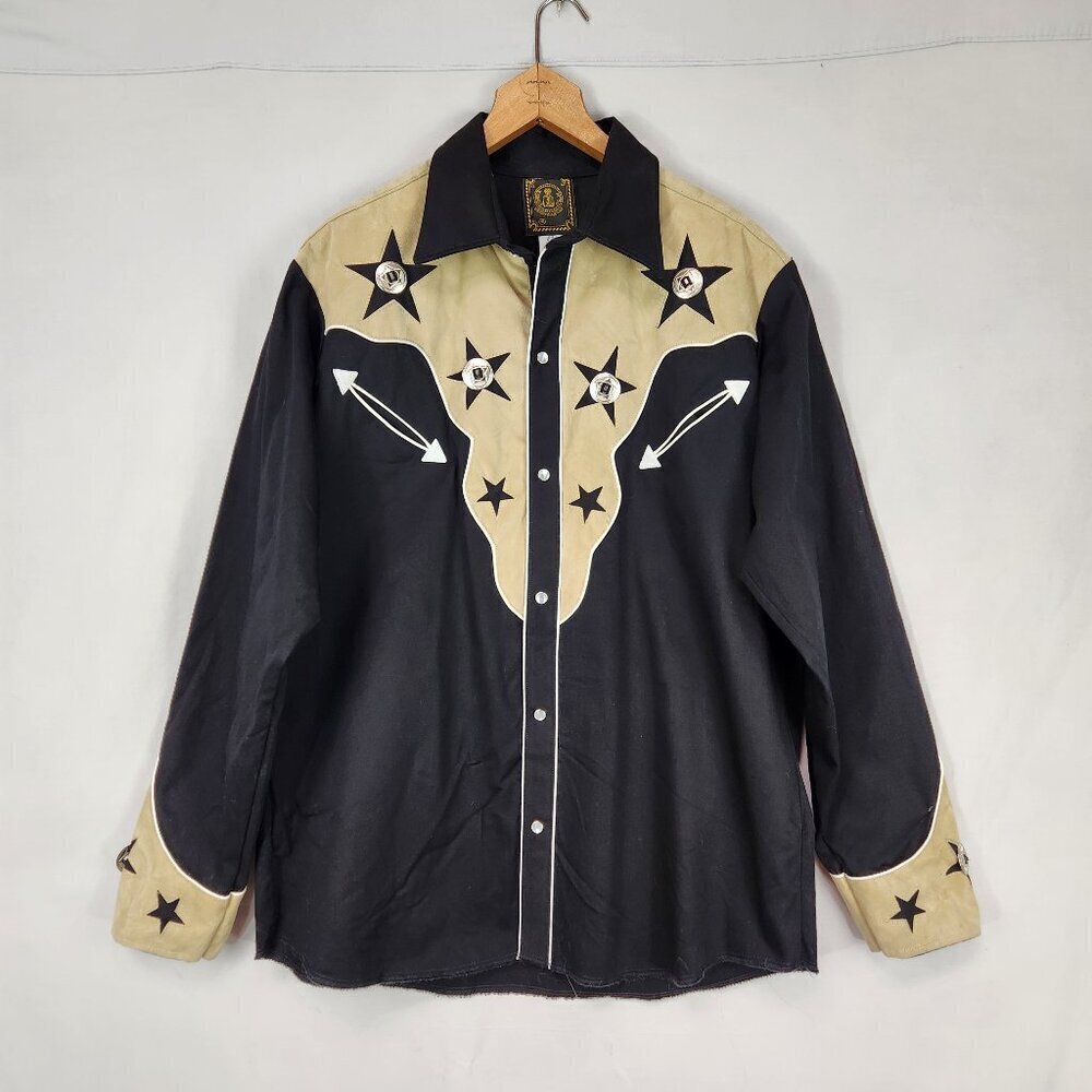 Espuela De Oro Men's XL 42  Black Tan Suede Pearl Snap Western Mexican